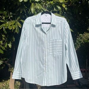 AYR green white striped boxy oversized long sleeve button up cotton shirt